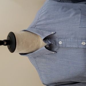 Zeus 16 1/2" Blue and White Pinstripe Button Down Long Sleeve Men's Shirt